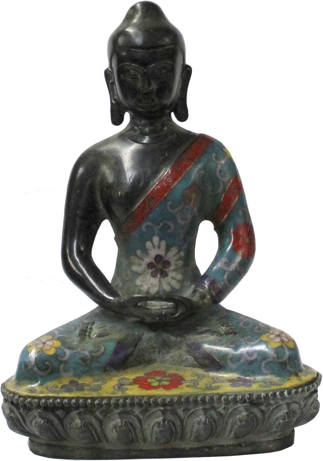 Chinese Metal Blue Enamel Cloisonne Sitting Buddha Statue Acs4796