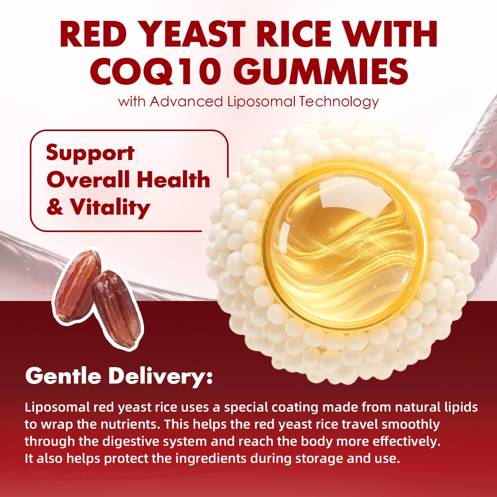 2 Pack Red Yeast Rice with Coq10 Gummies, Red Yeast Rice Supplement, Sugar Free, Raspberry Flavor, 120 Count — Amazon image 5