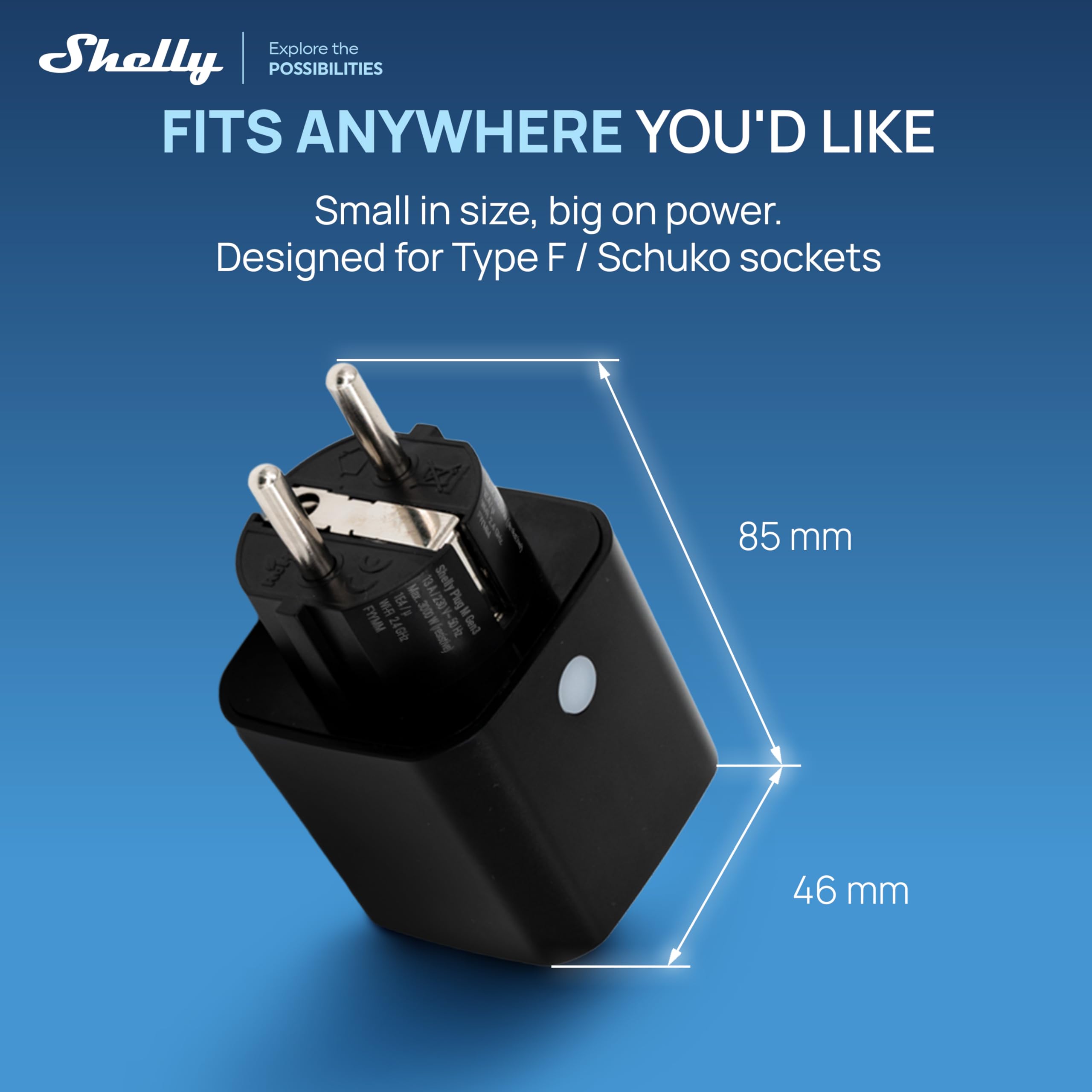 Shelly Plug M Gen3 Czarny - Inteligentna Bezprzewodowa Wtyczka Wi-Fi z Matter, Typ F Schuko, 13A 3000W, Pomiar Mocy, Timer, Sceny, Wskaźnik LED, Alexa Google Apple Home SmartThings (4 sztuki)