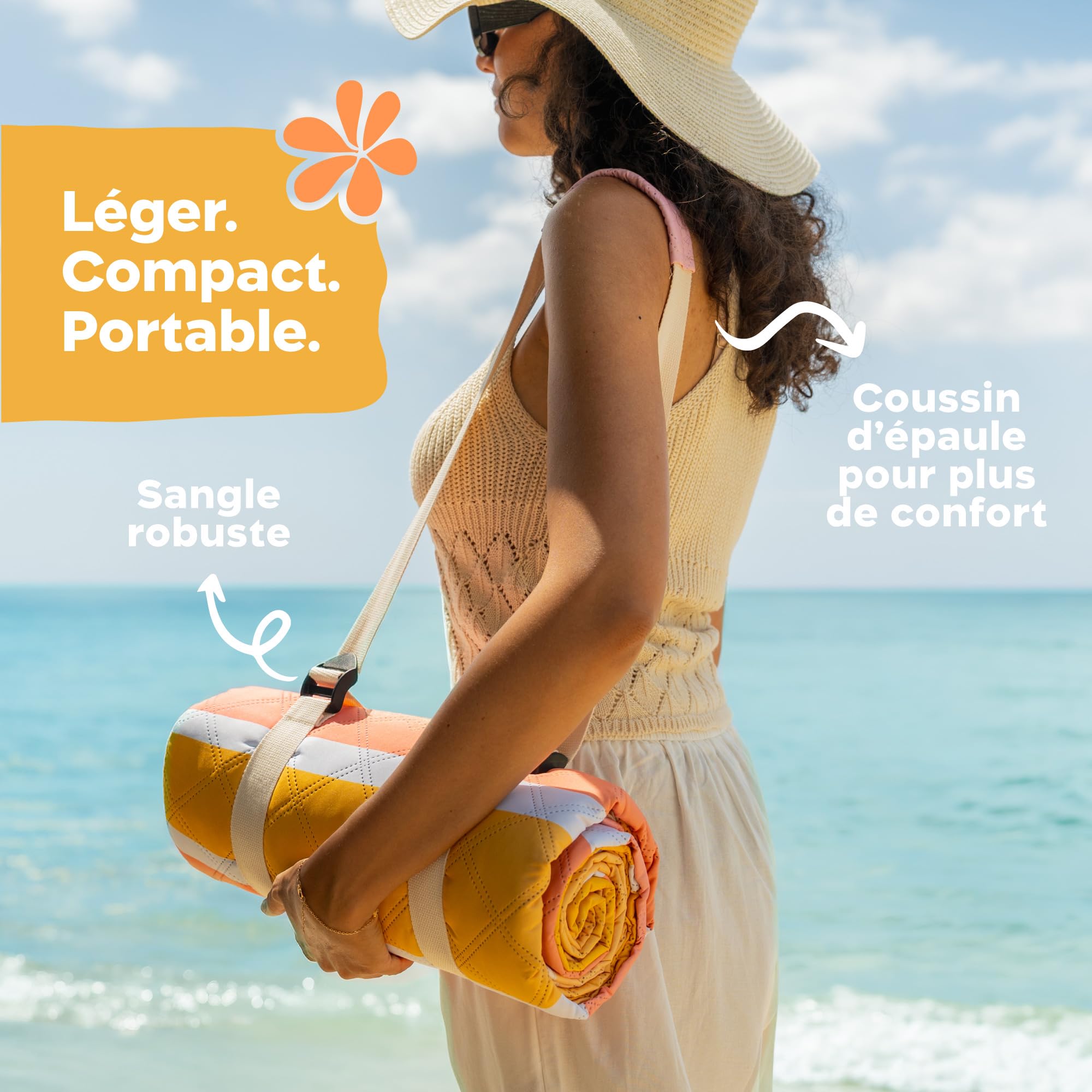 Twinzee Couverture de Pique-Nique 200x200cm Imperméable et Anti-Sable - Tapis de Plage Lavable, Pliable et Portable, idéal pour Plage, Pique Nique, BBQ et Camping - Sun