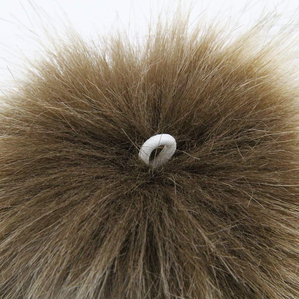 Faux Fur Pom Pom with Elastic Loop DIY 12pcs Fluffy Pompom Ball for Knitted Accessories Hat Shoes Scarves Bag Keychain Charms 3.9in (Brown)