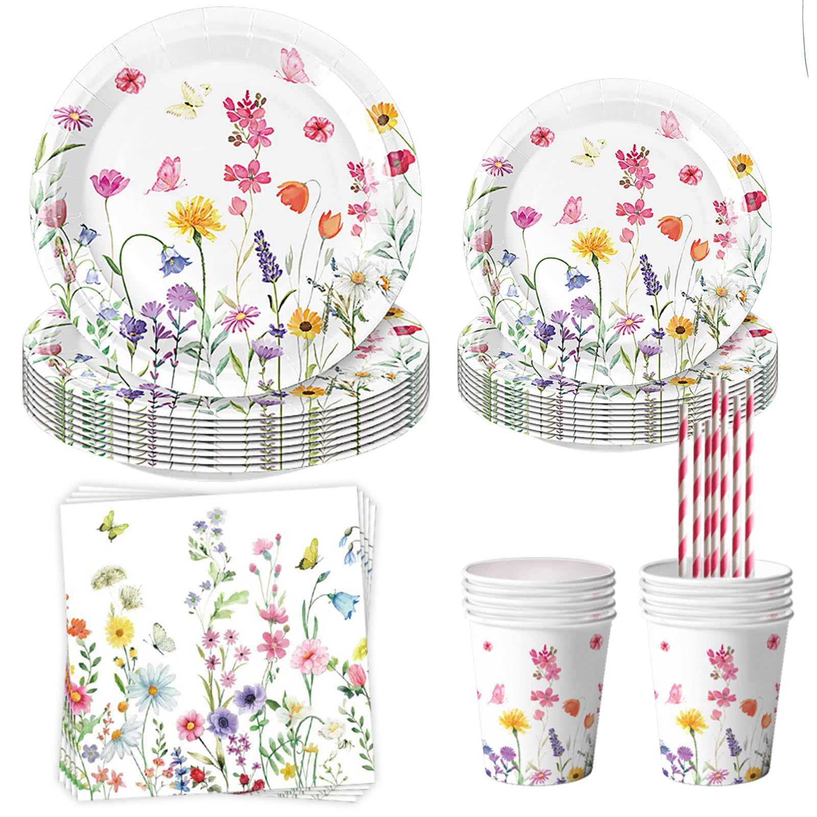 Aitsite Blumen Pappteller Kindergeburtstag für 20 Gäste Geburtstagsdeko Pappteller Partygeschirr Einweggeschirr Kinderparty Blumen Teller Becher Servietten Geburtstag Geschirrset