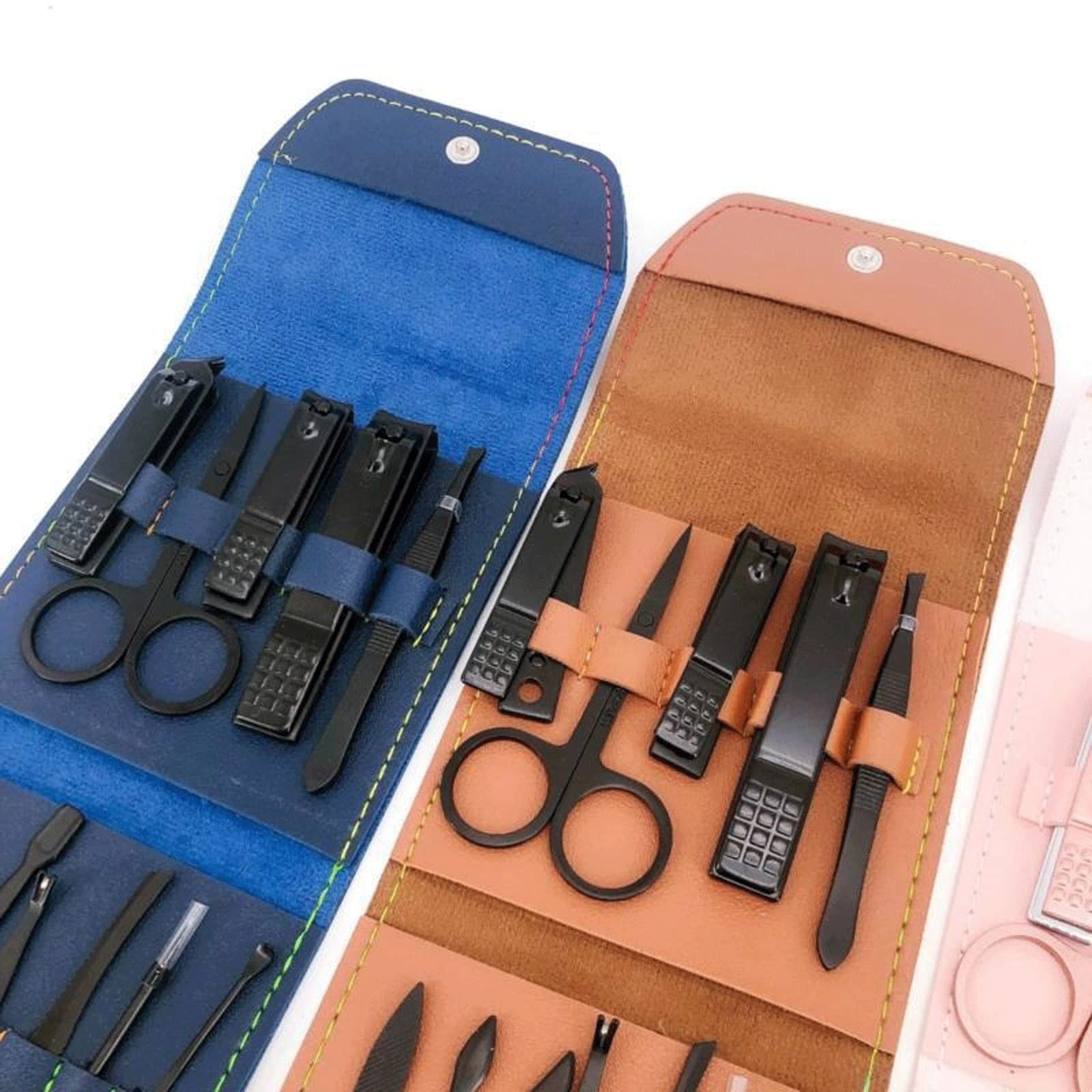 Cortaúñas, Juego de manicura, cortaúñas, Herramientas para el hogar, 12 Piezas, Cuchara para Orejas de Acero Inoxidable Negra, cortadores de uñas, Tijeras, Kit para Herramientas de manicura