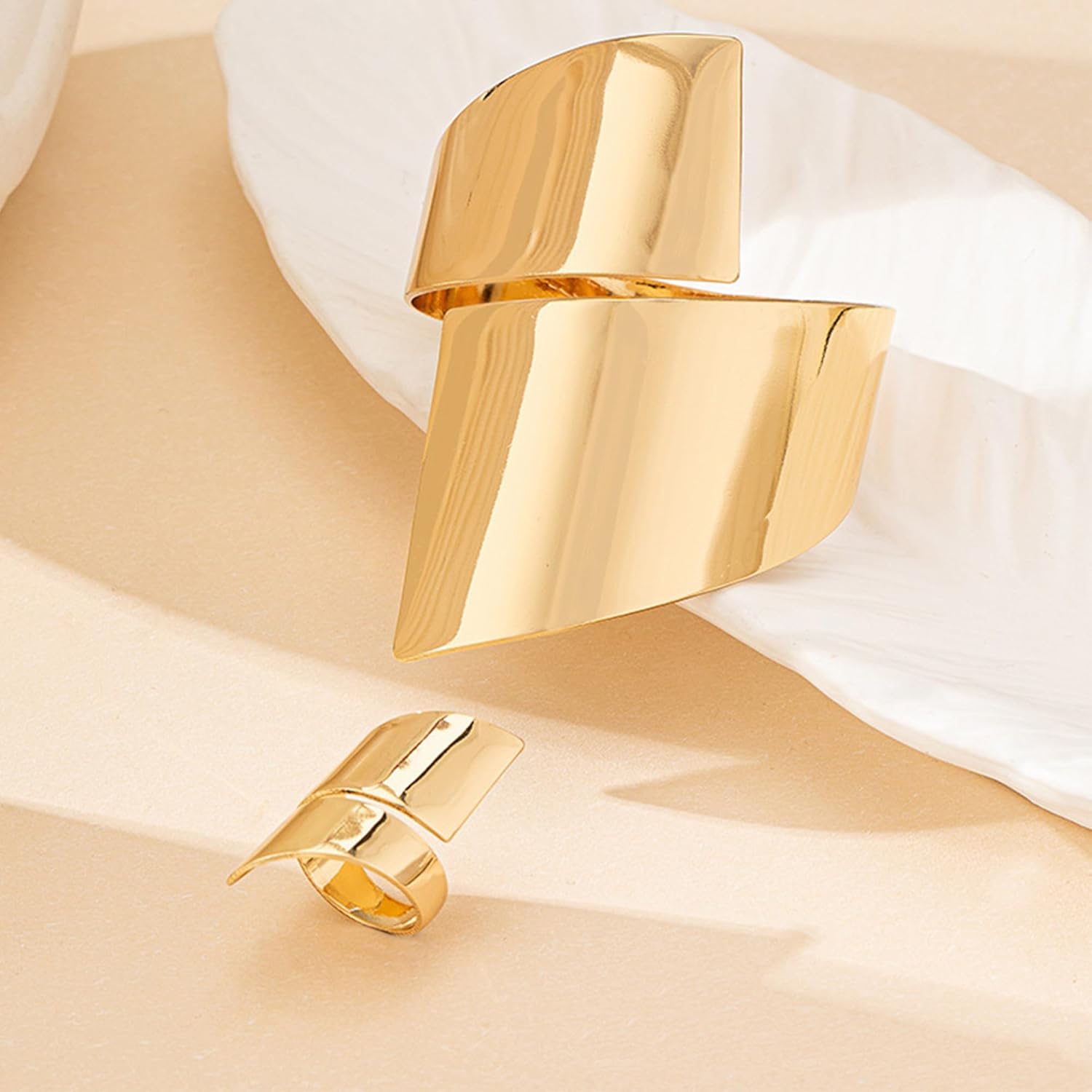 Gold Jewelry Sets for Women Bangle Ring Set Chunky Bangle Bracelet And Ring Statement Jewelry Set for Women - Image 5