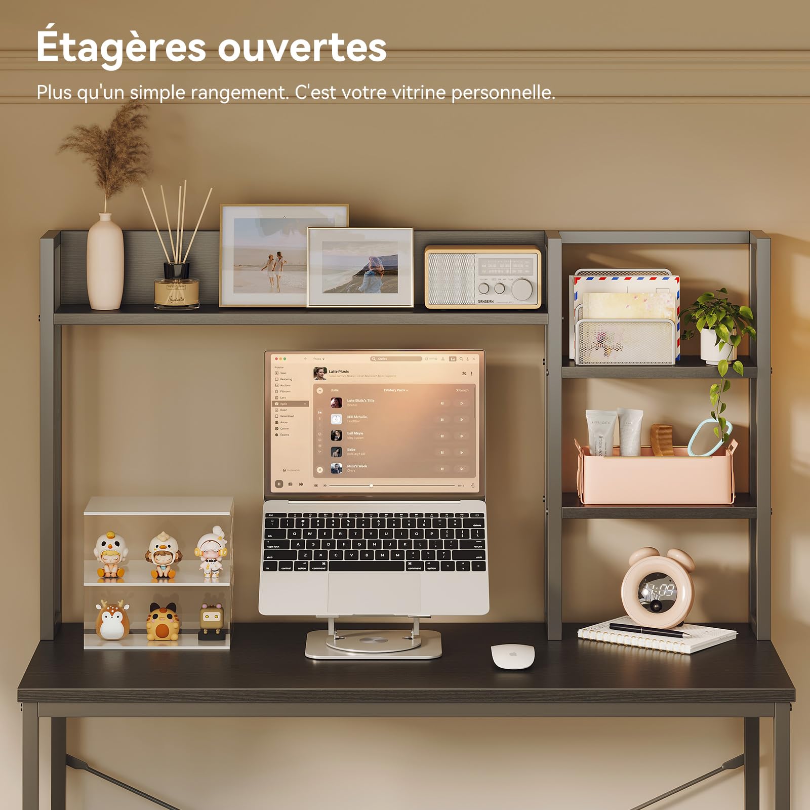 Coleshome Petit Bureau 100x40cm avec Étagère Rangement Noir