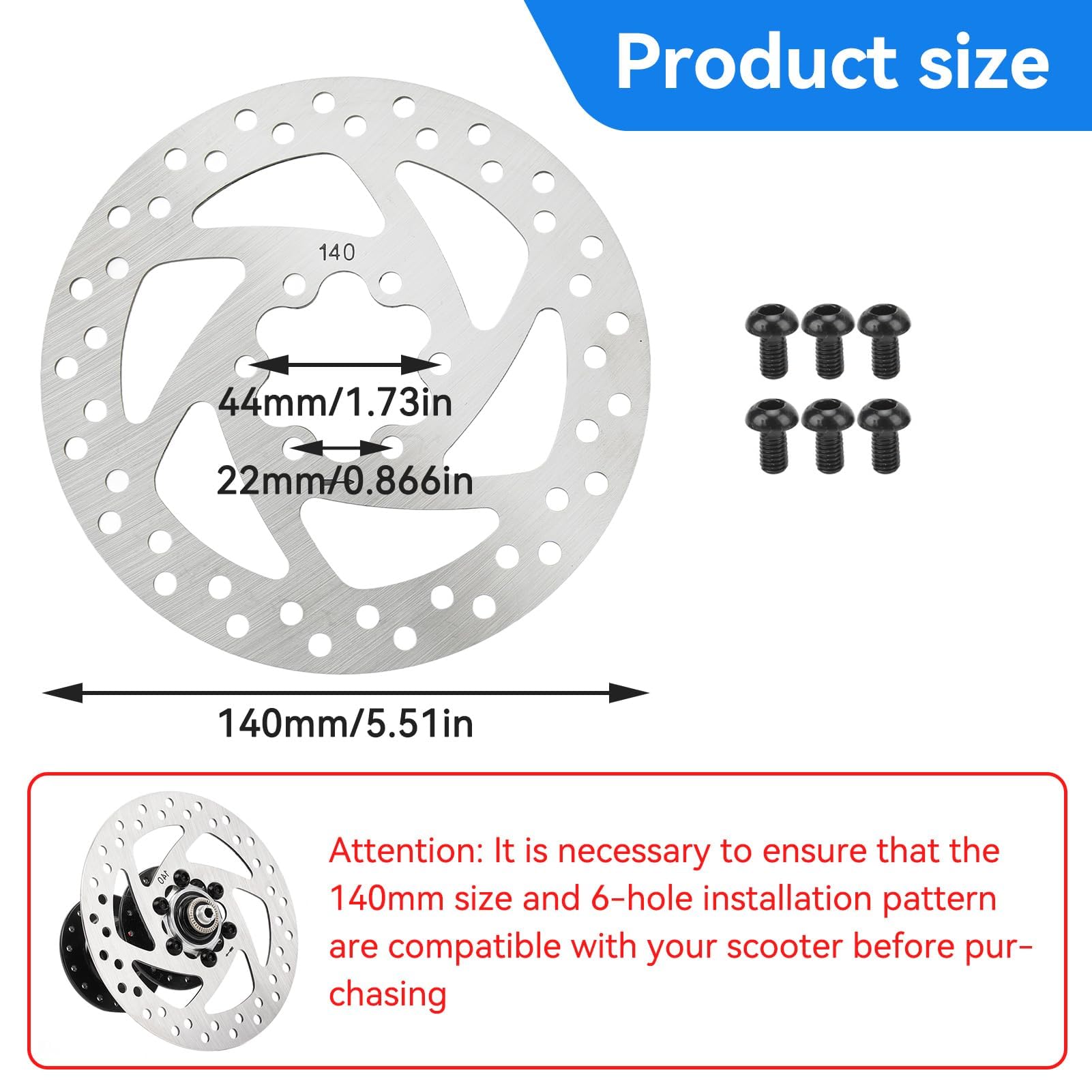 Rotor de freno de disco de 140 mm, rotores de bicicleta de acero inoxidable cubos roscados de disco de freno Rotor Adaptador de brida con 6 pernos para bicicleta de carretera de