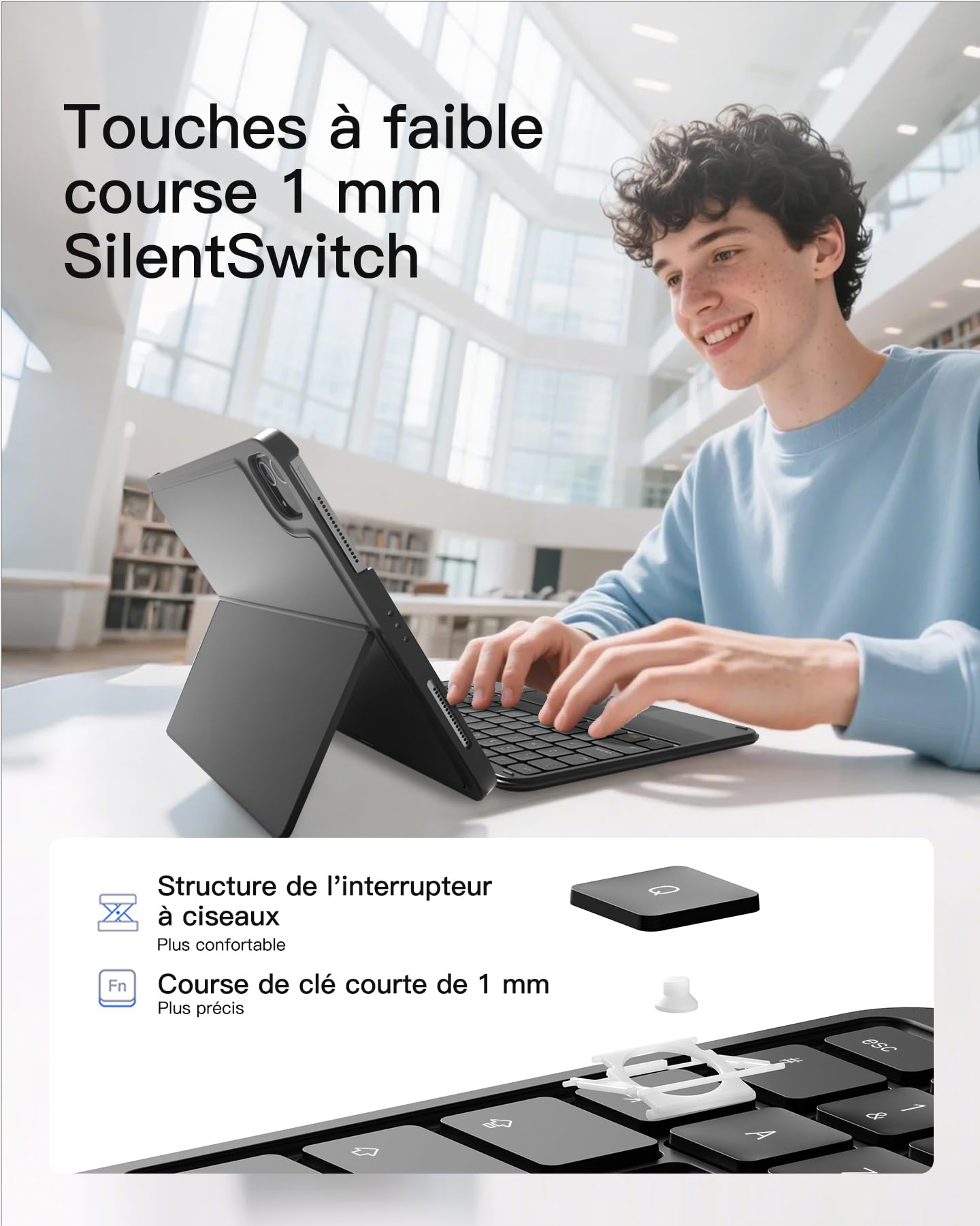 Inateck Coque Clavier iPad A16 11e/10e Gén, Air 11" M4/M3/M2, Air 5/4, Pro 11 4e-1re – AZERTY sans Fil, Détachable Magnétique, Rétroéclairage 7 Couleurs, Pavé Tactile, Ultra-Léger, Noir