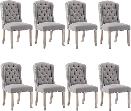 Miniatura 14 de DUOMAY Juego de 6 sillas de comedor modernas capitoné, sillas de comedor tapizadas de lino sin brazos, sillas laterales de invitados para cocina y