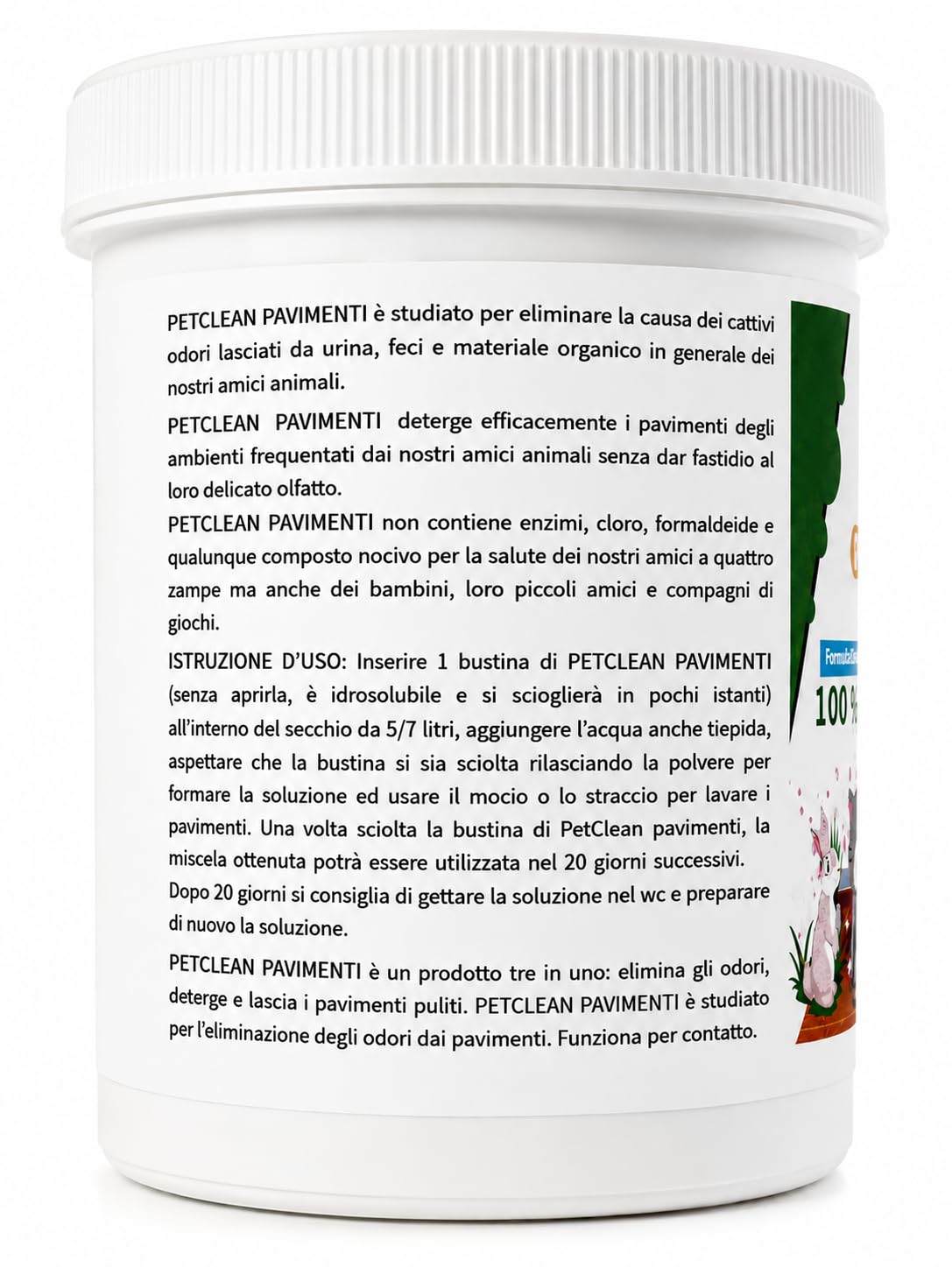 Detersivo pavimenti animali naturale 100 bustine monodose da 5g, Detergente pavimenti non schiumogeno senza cloro sicuro per animali, lavapavimenti detersivo in polvere 500g - Made in italy