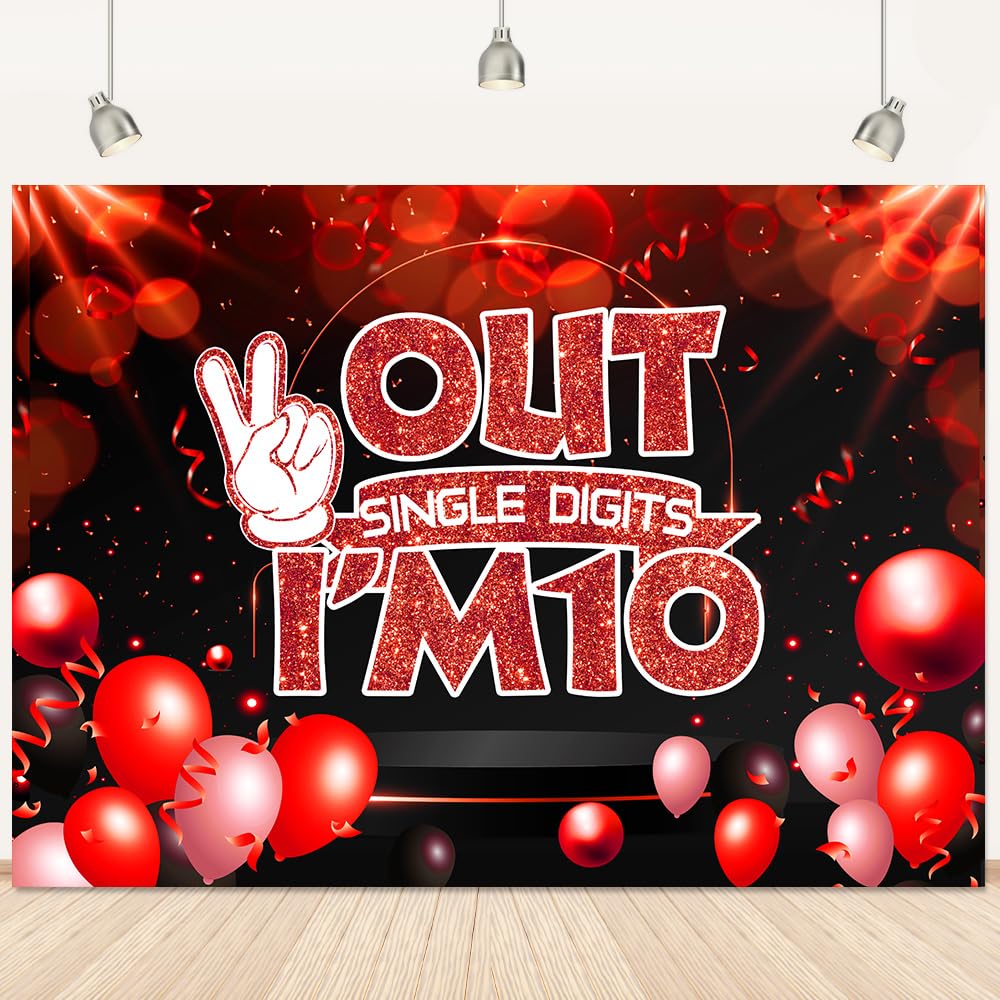 10th Birthday Backdrop Red and Black Birthday Backdrops for Photography Red Balloon Confetti Decoration Backdground Unreal Red Bubble Party Banner Photo Booth Props 5x3Ft