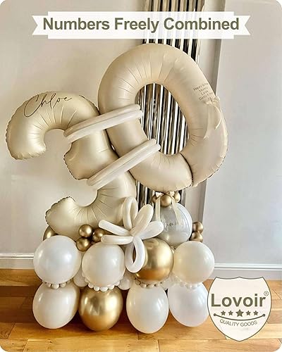Miniatura 3 de Globo de 40 pulgadas, color blanco arena crema, número 4, globos de helio de aluminio de Mylar de gran tamaño para fiestas de cumpleaños,