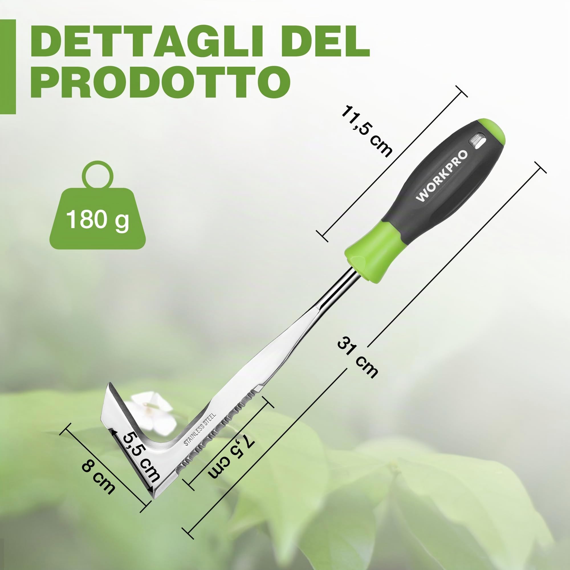 WORKPRO Estirpatore Erbacce Manuale, sarchiatore per erbacce con bordo seghettato, estirpatore erbacce da giardino per rimuovere muschio ed erbacce da 30,5 cm con manico