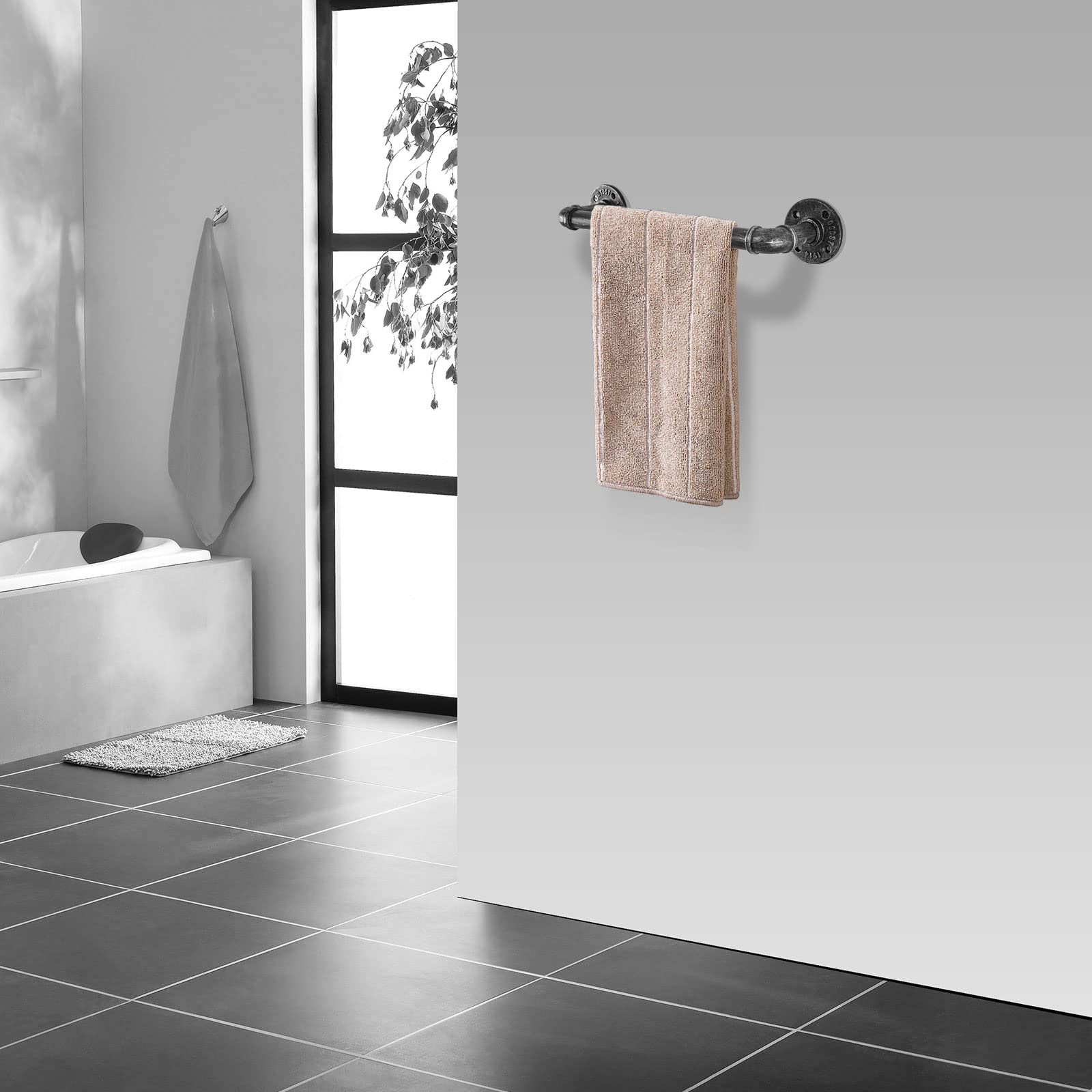 Portasciugamani Stile Industriale - Tubi In Ferro, Montaggio A Parete Per Bagno E Cucina