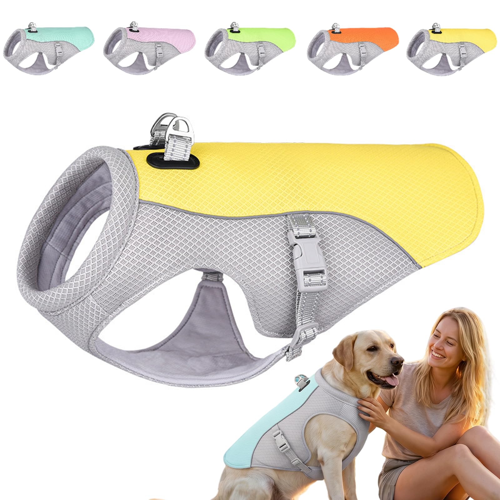 Drupiolaf Cooling Dog Vest, Dog Cooling Vest, Lightweight Breathable Cool Coat Jacket for Dogs Soft, Upgraded Harness Cooler Jacket with Adjustable Buckle for Large Medium Small Dogs (Yellow,M)