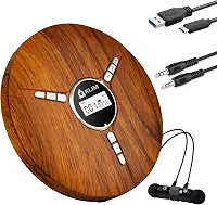 KLIM Discman Portable CD Player with a Built-in Battery - NEW Version - Ideal Car CD Player with Earphones - Compatible CD-R CD-RW MP3 Compact Mini CD Players Personal CD Walkman - Wood