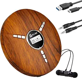 KLIM Discman Portable CD Player with a Built-in Battery - NEW Version - Ideal Car CD Player with Earphones - Compatible CD-R CD-RW MP3 Compact Mini CD Players Personal CD Walkman - Wood