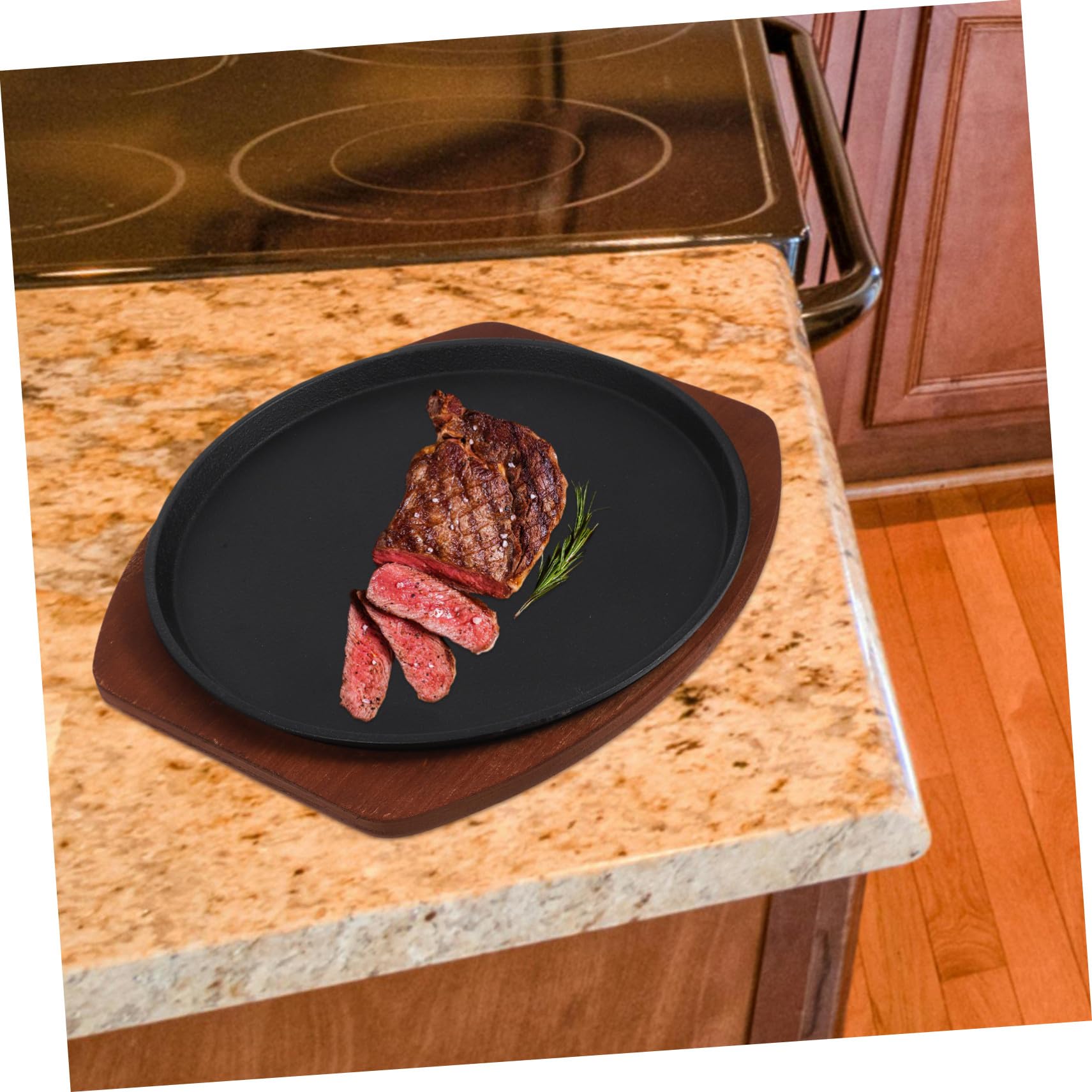 Parrilla de Hierro Plato para Servir Base de Madera