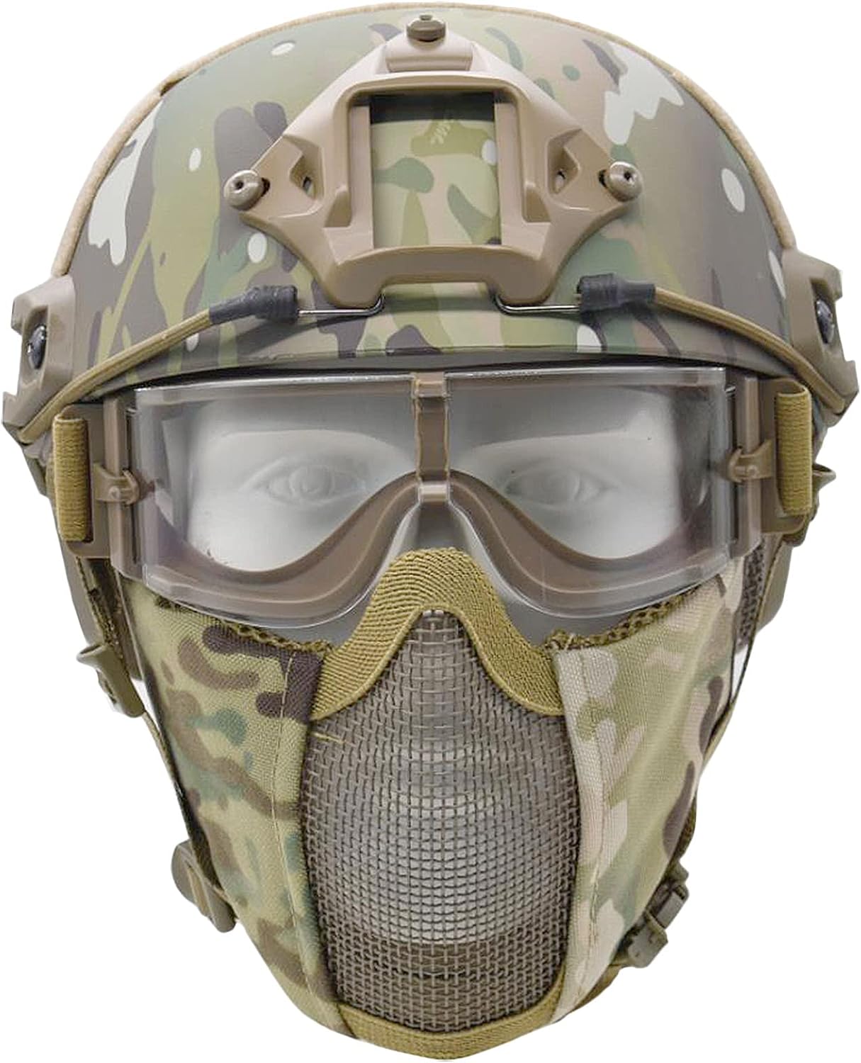 JFFCESTORE MH Updated Version Fast Tactical Helmet Combined with Foldable Half Face Mesh Mask and Goggles for Paintball CS Game Set (Multicam) : Sports & Outdoors
