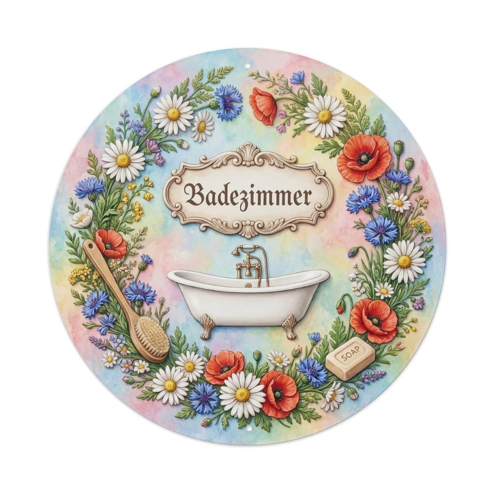 Tgrcjimh Style. Bathroom Wildflower Round Bathroom Metal Tin Sign