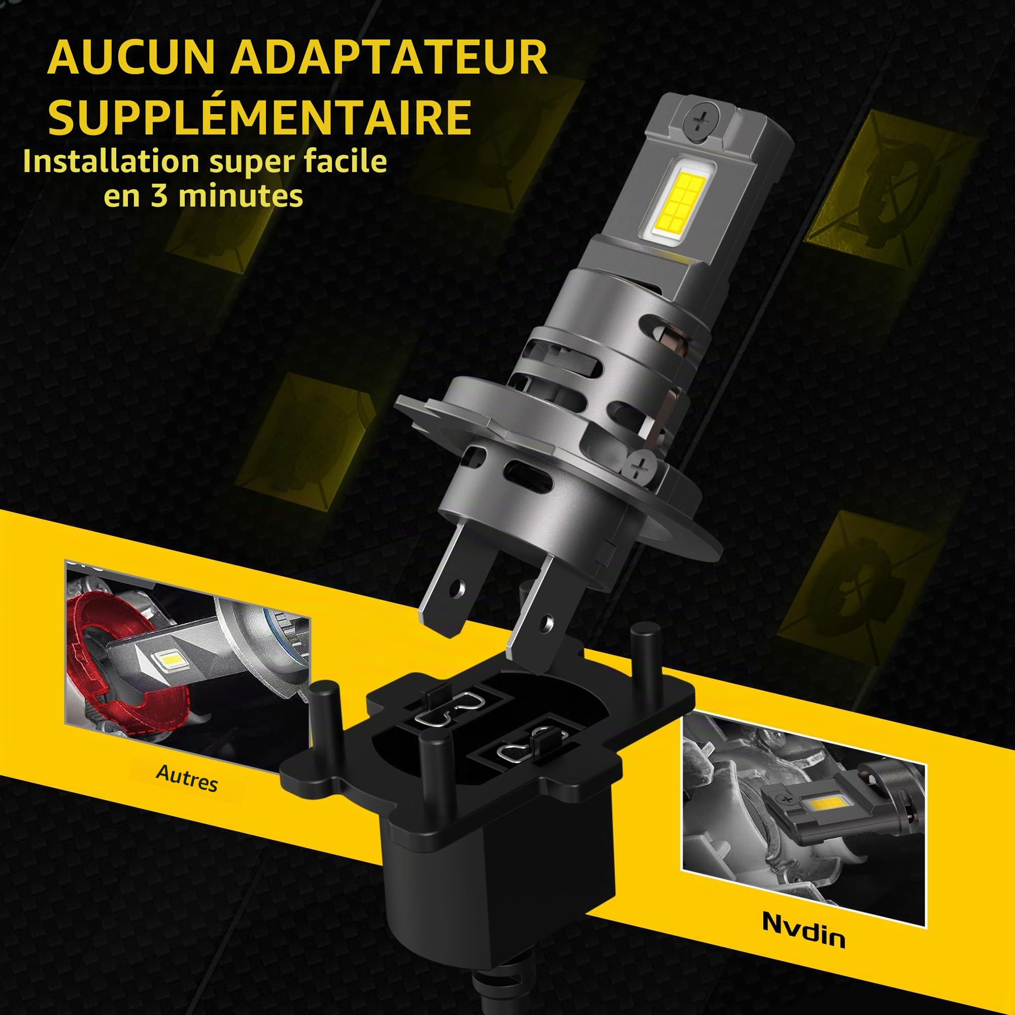 ampoules h7 led 22000lm, lampe de phare 12v pour voiture et moto, taille des halogènes 1:1, montage direct pour les feux de route ou croisement, 6000k blanc