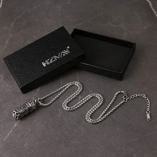 Miniatura 7 de HZMAN Collar con colgante conmemorativo de budismo tibetano para meditación, de acero inoxidable, con forma de píldora para cenizas, cilindro,
