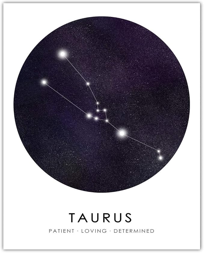 Buzz Unplugged Taurus Zodiac Astrology Poster: Unique Astronomy Boho Wall Art Poster for Home, Office, Bedroom & Living Room Decor - Unframed Posters 8x10