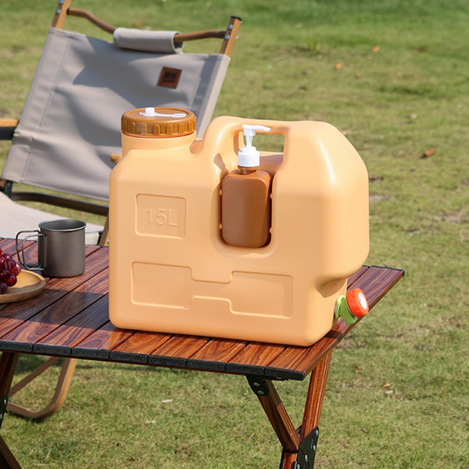 15L Camping Wasserkanister mit Zapfhahn, Tragbarer Wasserbehälter mit Seifenspender, BPA-frei, Auslaufsicherer Wassertank für Camping, Auto, Wandern, Picknick, Notfälle