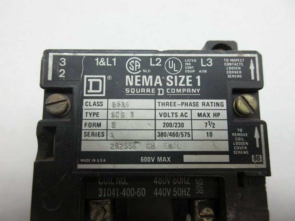 SQUARE D 8536SCG3 SCG 3 480V-AC 10HP SIZE 1 MOTOR STARTER