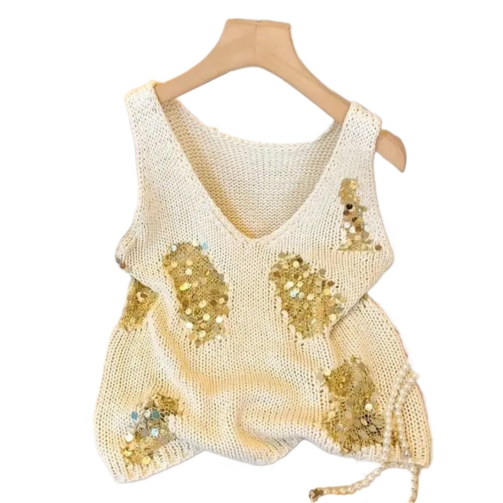 Top con Paillettes Top Senza Maniche da Donna in Maglia con Scollo a V e Paillettes