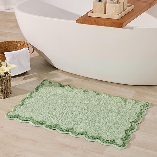 Miniatura 28 de ORTIGIA Alfombras de baño rosas con bordes ondulados, antideslizantes y lavables, tapetes de baño de microfibra suave y absorbente de secado rápido,