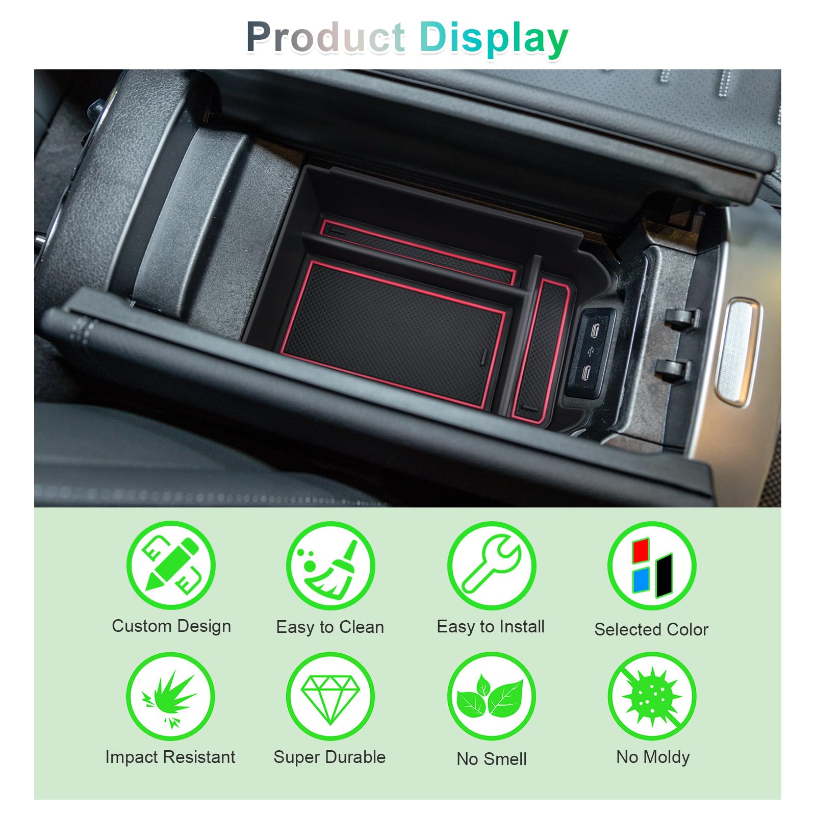 GAFAT Compatibile con Mercedes-Benz GLC X254 2023-2025 2026 Contenitore Portaoggetti per Console Centrale, GLC 2025 Organizer Vano Portaoggetti Braccioli, Accessori GLC X254 (Rosso)