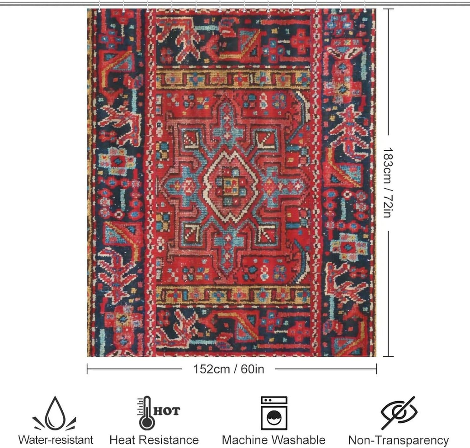 Persian Rug Design Large Sized Bathroom Shower Curtain, Stylish Shower Curtain 60x72Inch（152x183cm）