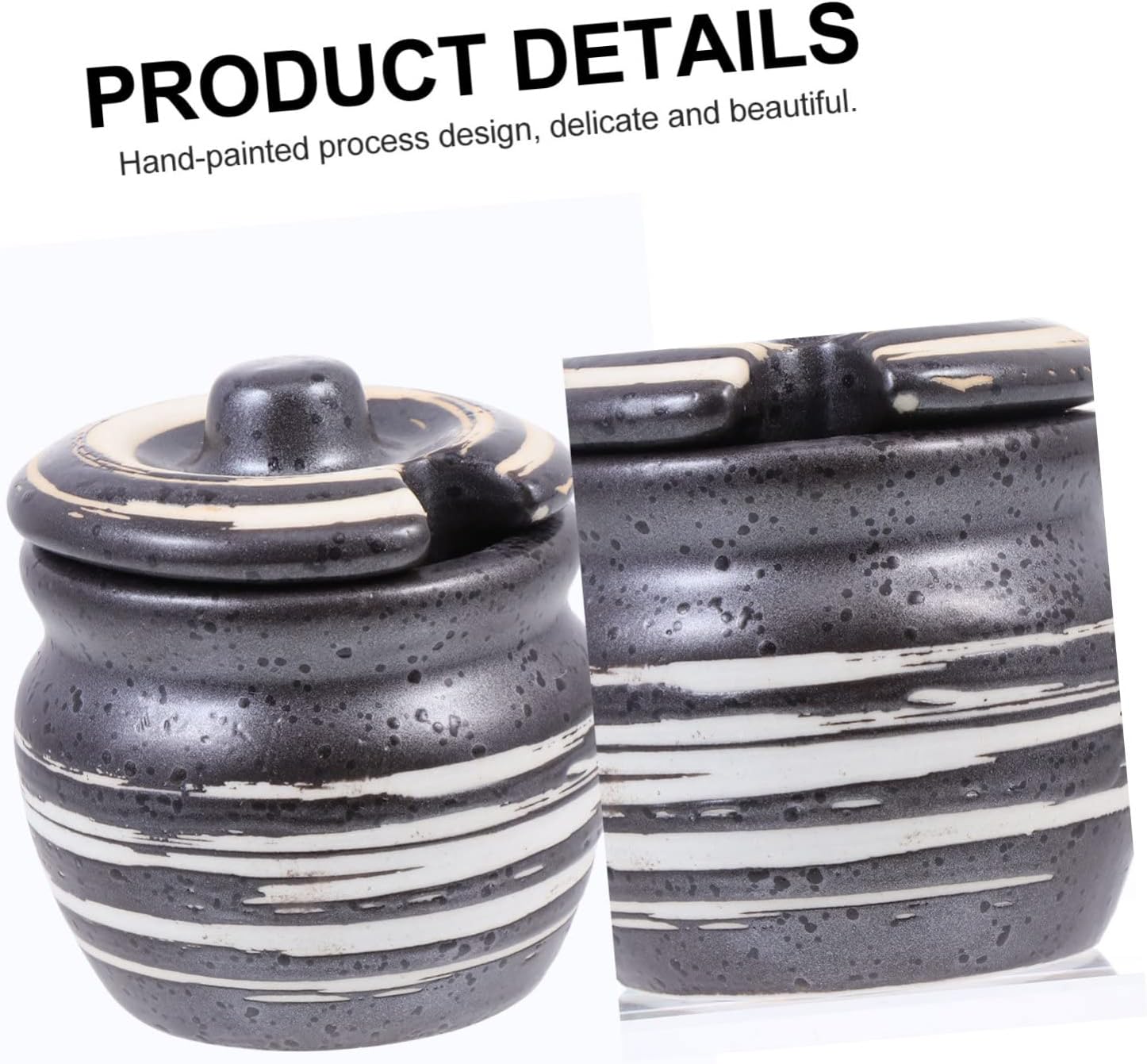 Cabilock Ceramic Sushi Condiment Pot Lid Storage Container for Cooking Black Japanese Style