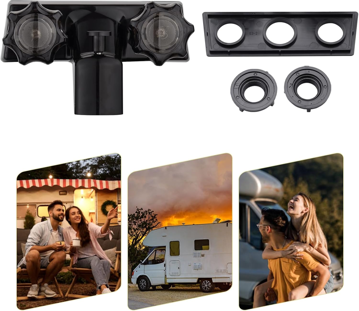Black Dual-Handle RV Bathtub Faucet with Shower Diverter - Camper Van Outdoor and Inside Bathroom Shower
