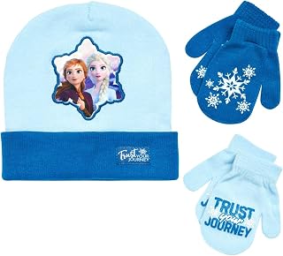 Girls Frozen Hat and 2 Pair Gloves/Mittens Cold Weather Set, Frozen Mitten 2-4, Size Age 2-4