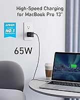 Vista 2 de Anker Cargador, 65 W, 3 puertos, rápido, plegable, USB C, bloque de cargador para MacBook Pro/Air, iPad Pro, Galaxy S20, Dell XPS 13, Note 20/10+
