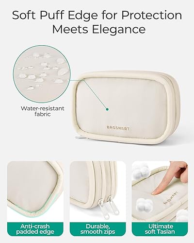 Miniatura 5 de BAGSMART Organizador de artículos electrónicos, estuche de viaje, organizador de cables para mujer, bolsa de cables de viaje (beige)