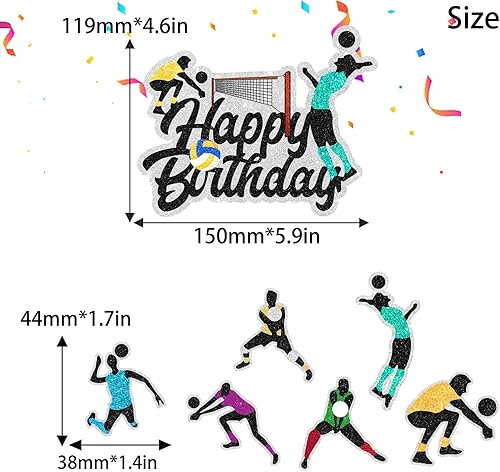 Miniatura 2 de Juego de decoración de 7 piezas de decoración de cumpleaños para atleta de voleibol, fiesta de cumpleaños para niños y niñas, fiesta temática de