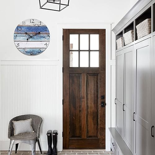 Miniatura 9 de Reloj de pared costero silencioso de 24 pulgadas, funciona con pilas, para sala de estar, cocina, reloj azul grande sin tictac para dormitorio,