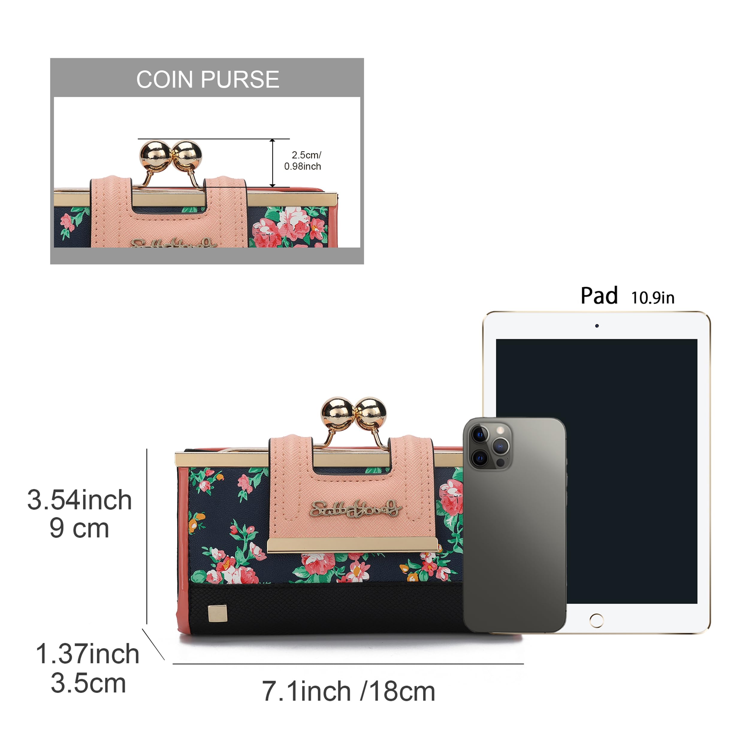 Portafoglio Donna Pelle PU Lunga Portafoglio Grande Portafogli Donna con PortamonetePortafoglio portafoglio e portamonete,con 10 slot per carte e clip, e zero borsa con fibbia nel mezzo