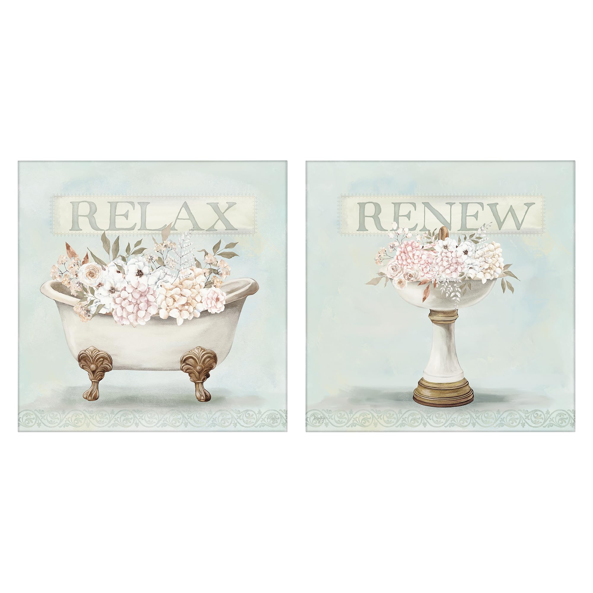 'Antique Florals Relax Renew'| 2pc Canvas Art Set 2