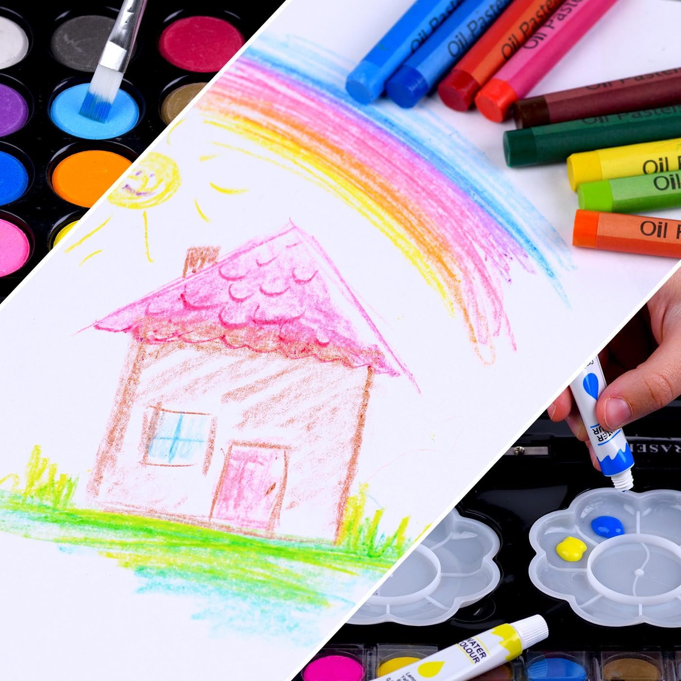 Maverton Valigetta Colori Personalizzata - Azzurra o Rosa a 2 Piani - Set Pittura e Disegno - Kit Matite Colorate Pastelli Pennarelli Colori a Matita - Regalo Bambini Compleanno