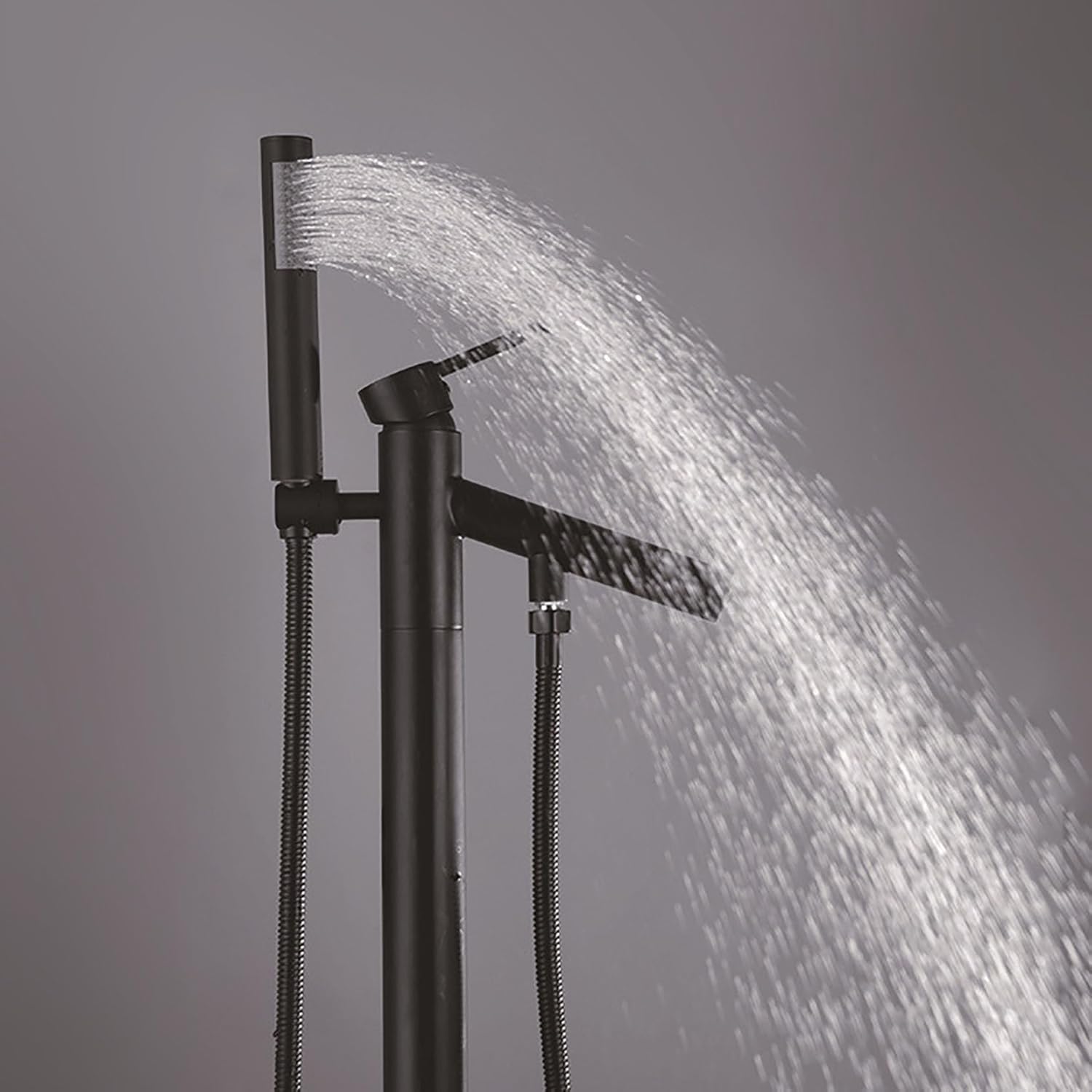 Exposed Floor-Standing Bathtub Faucet, High-Flow Ceramic Valve Core, Vertical Cylinder Edge Floor-Standing Faucet, Shower Head Set, Floor Water Connection (Chrome)