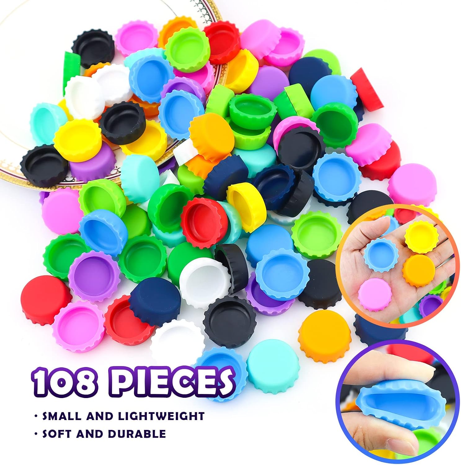 108 PCS Silicone Rubber Bottle Caps, LEEFONE 12 Colors Reusable Beer Caps for Home Brewing Beer, Soft Drink, Wine Bottle, Beer Bottle, Soda Bottles Kitchen Gadgets