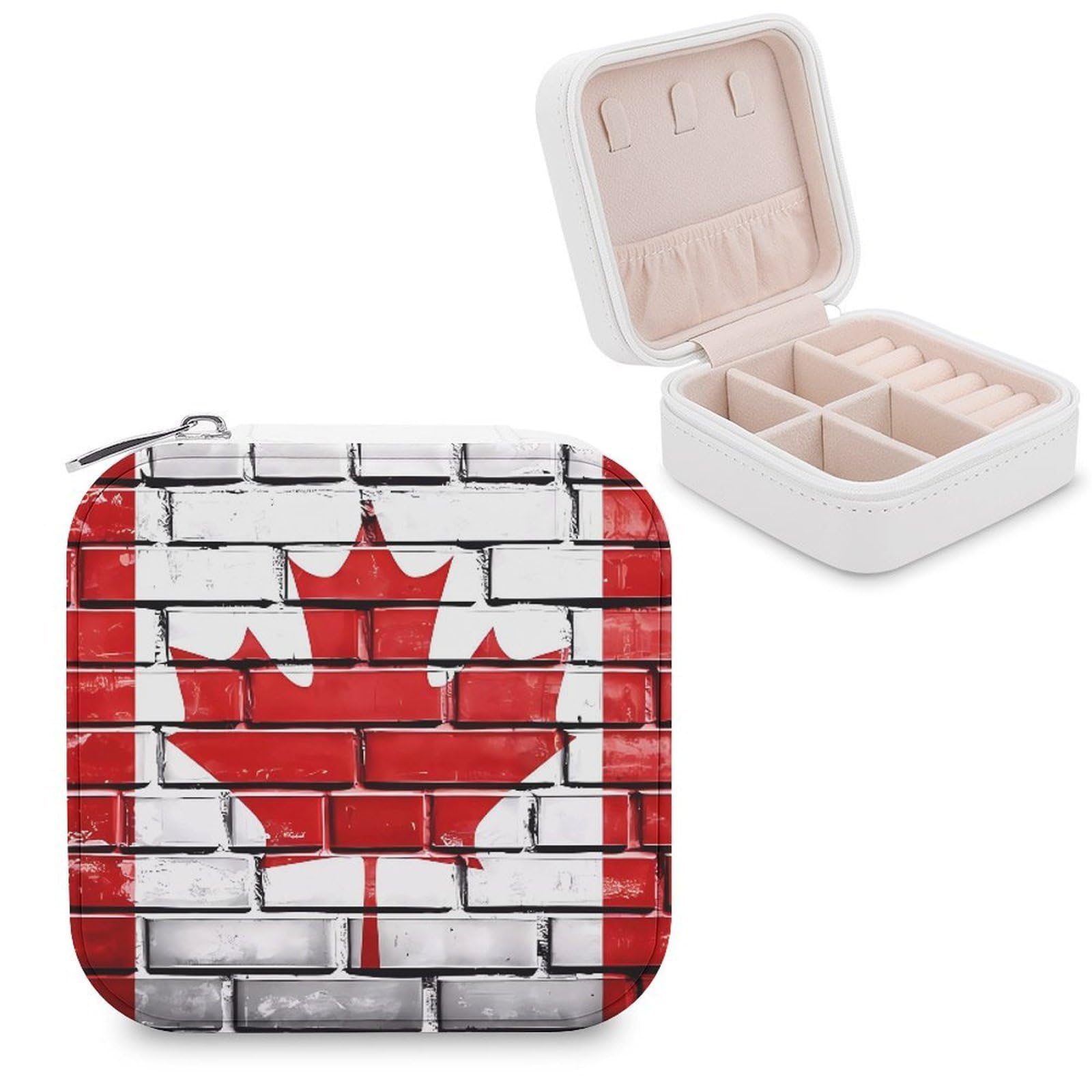 Boîte à bijoux drapeau canadien en cuir PU et doublure flanelle douce