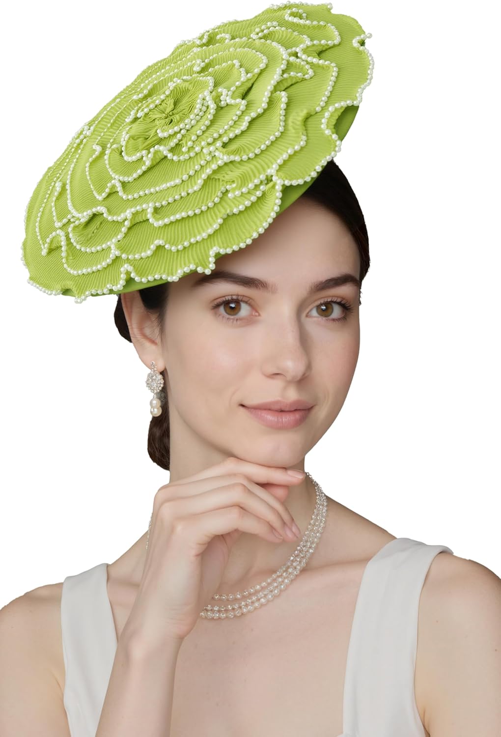 Coucoland Fascinators Hats for Women - Tea Party Cocktail Kentucky Fascinator Multilayer Flat Derby Hat with Pearl for Party