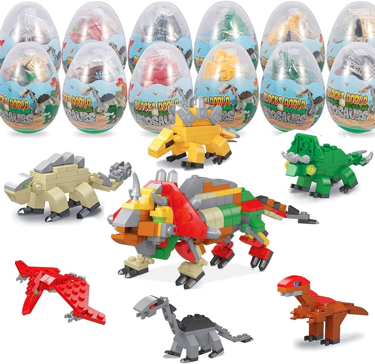 LEBOCADO Dinosaur Toys Building Blocks Sets, 6 in 1 STEM Toys Eggs Building Sets Mini Dinosaur Building Bricks