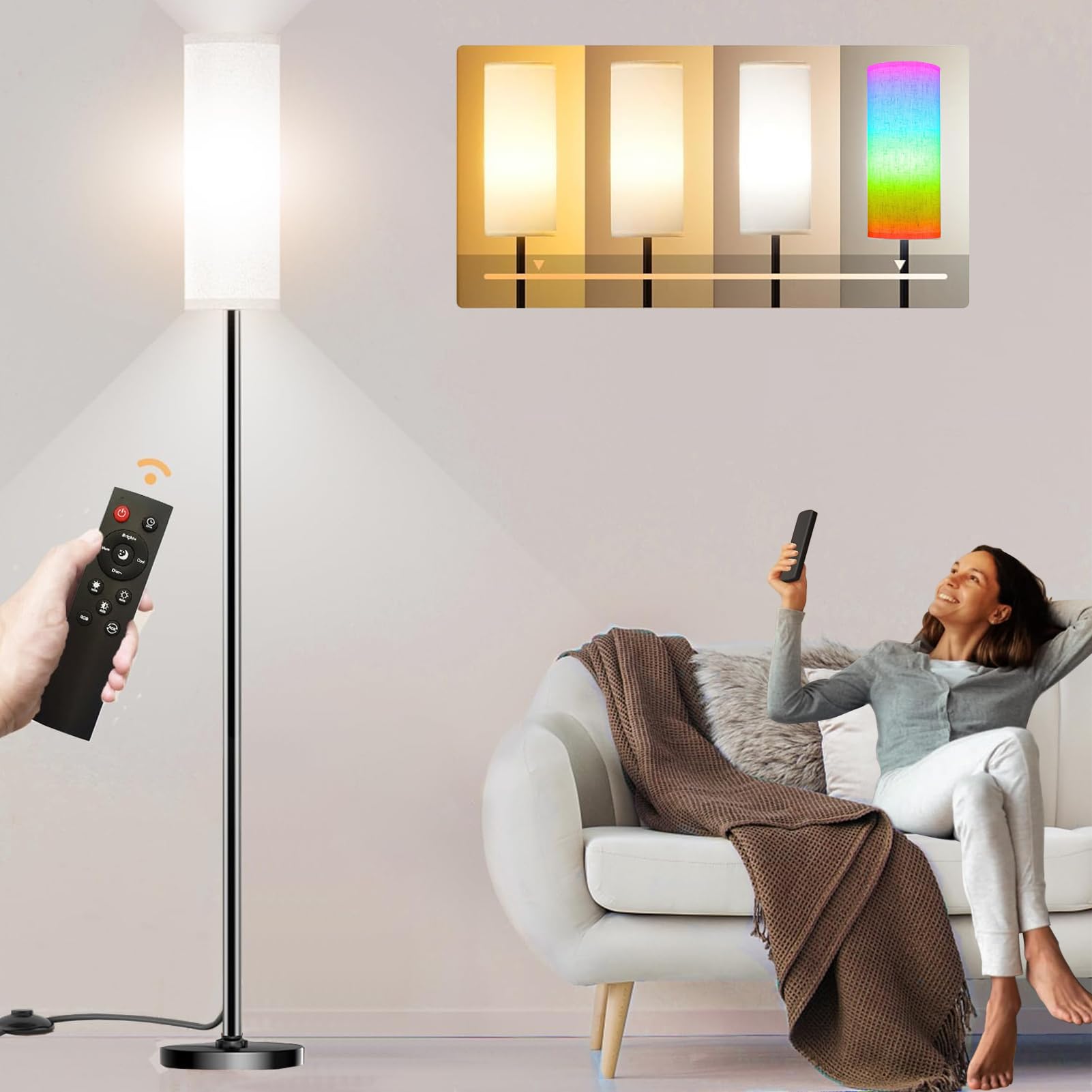 Sponsored Ad β RGB Floor Lamp, Smart RGB Floor Lamp, Dimmable LED Corner Lamp With Sync Color Changing APP Control Remote, 3 Color Temperature 10W Bulb Standing Lamps with 16 Million Colors Modern