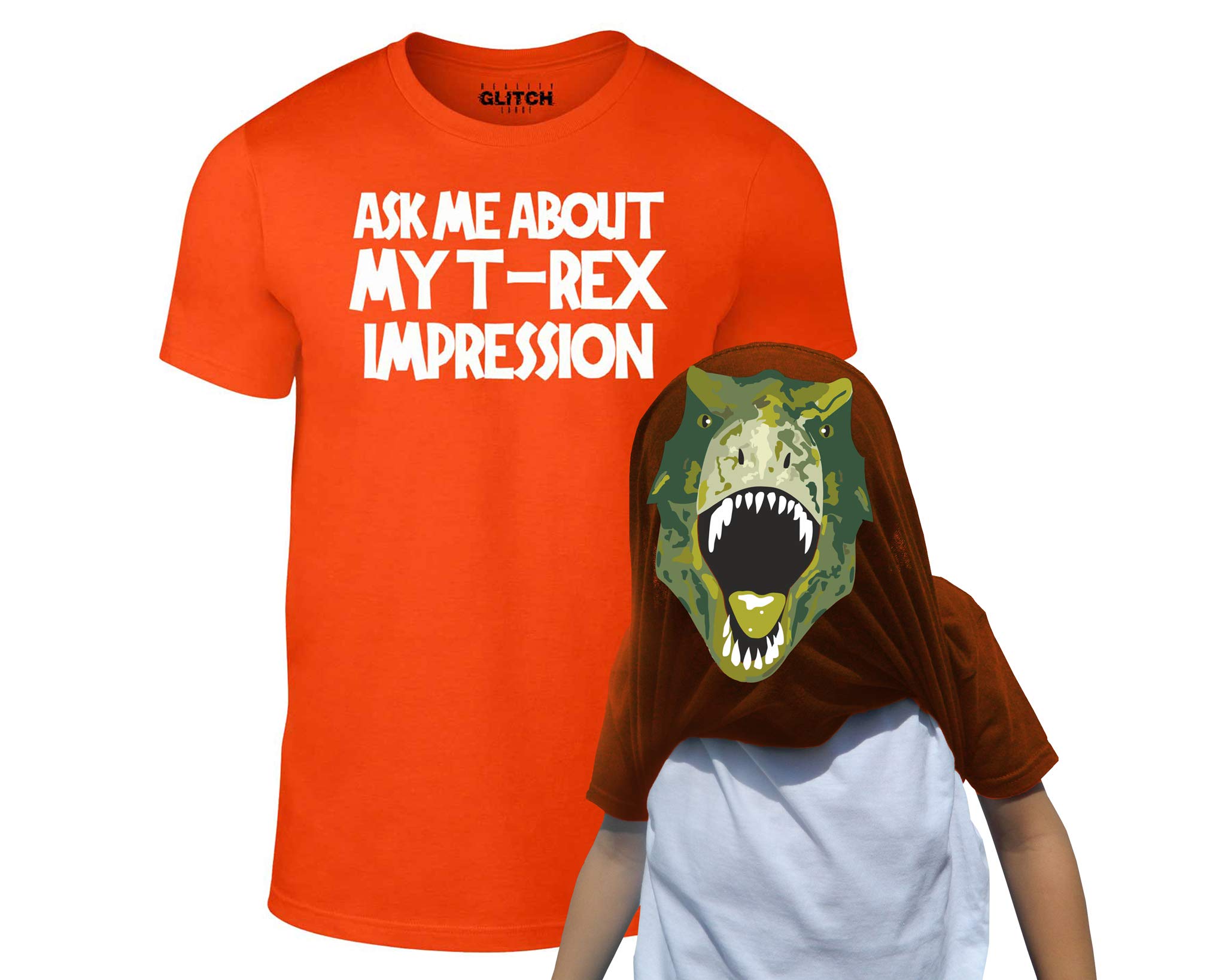 Reality Glitch Orange Kids Ask Me About My T-Rex Flip Funny Dinosaur Tshirt (-3-4 Years)