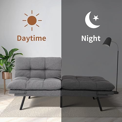 Miniatura 39 de Opoiar Cama con espuma viscoelástica, sofá futón convertible con reposabrazos ajustables, juegos de sofás multifuncionales para apartamento, Gris